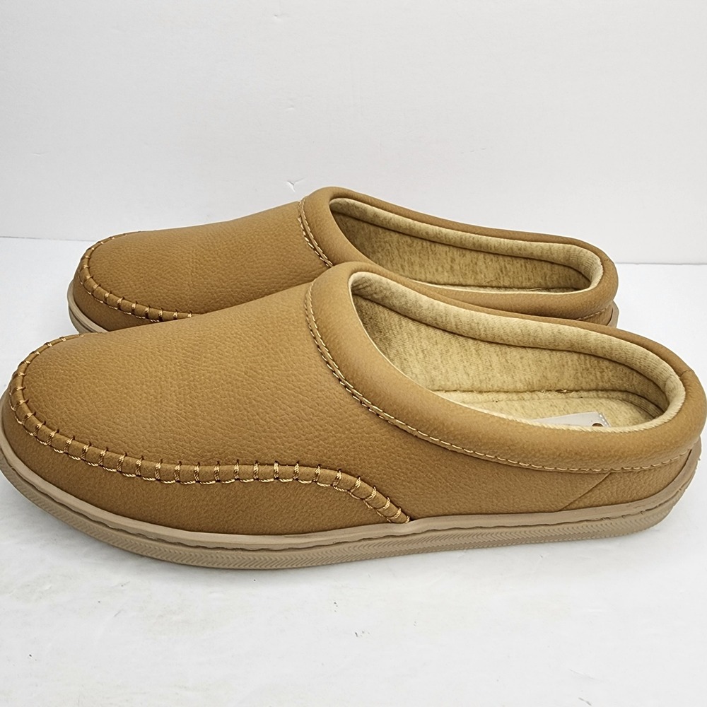 My Pillow My Slippers Womens 10 Tan Leather Moccasin Slippers Rubber Soles